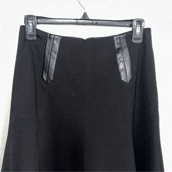 WHBM 4 Black Ponte Knit Detailed Stitching & Leather Front A-Line Trumpet Skirt - Picture 4 of 11